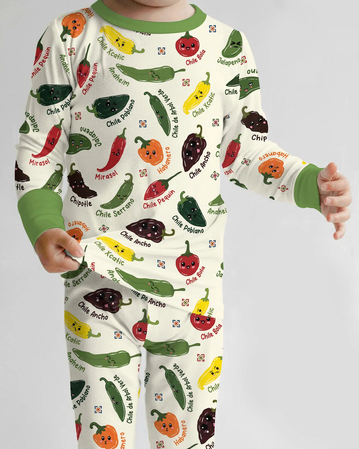 Kawaii  Mexican Chiles Bamboo Two Piece Long Sleeve Pajama Set