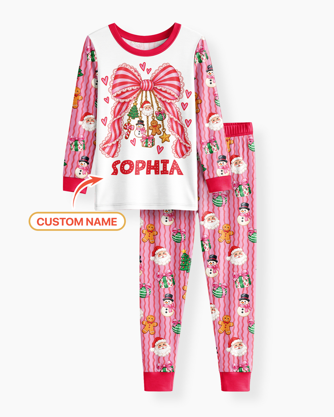 Holly Jolly Custom Name Mommy & Me Matching Bamboo Two Piece Long Sleeve Pajama Set