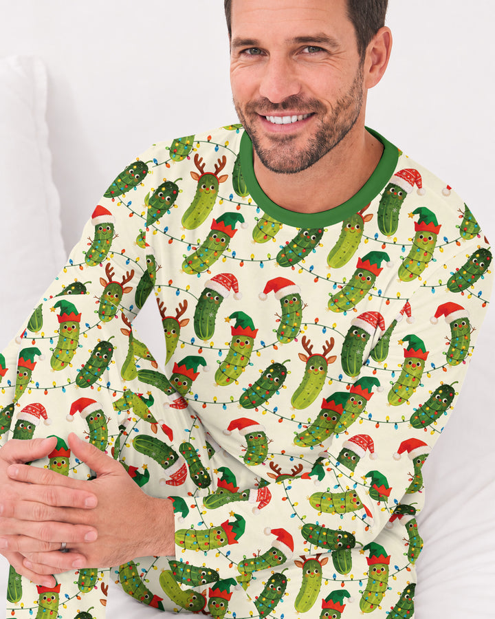 Cheerful Christmas Pickle Bamboo Men's Pajama Set