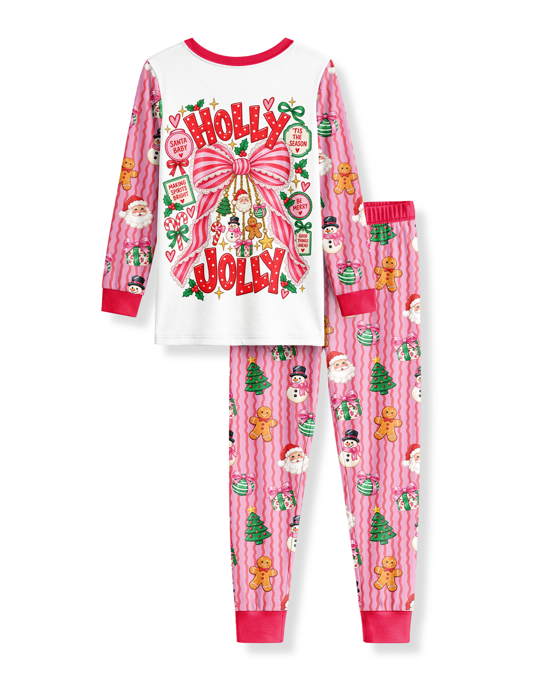 Holly Jolly Custom Name Mommy & Me Matching Bamboo Two Piece Long Sleeve Pajama Set