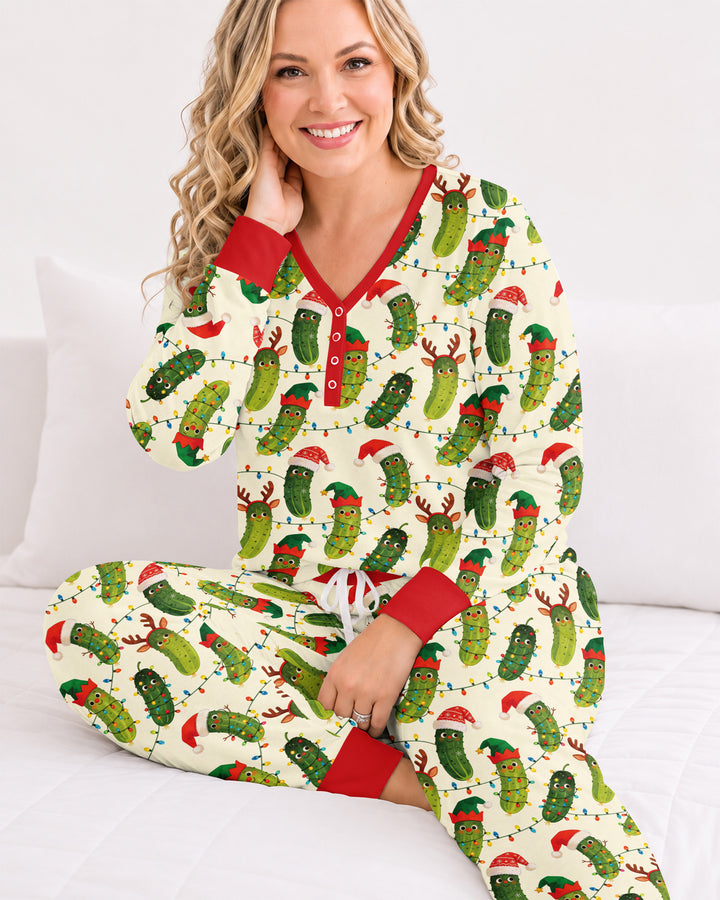 Cheerful Christmas Pickle Bamboo Women Pajama Set