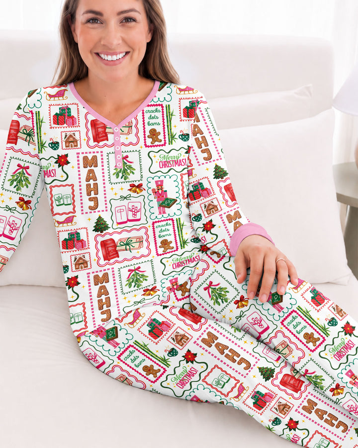 Preppy Christmas Mahjong Bamboo Women Pajama Set