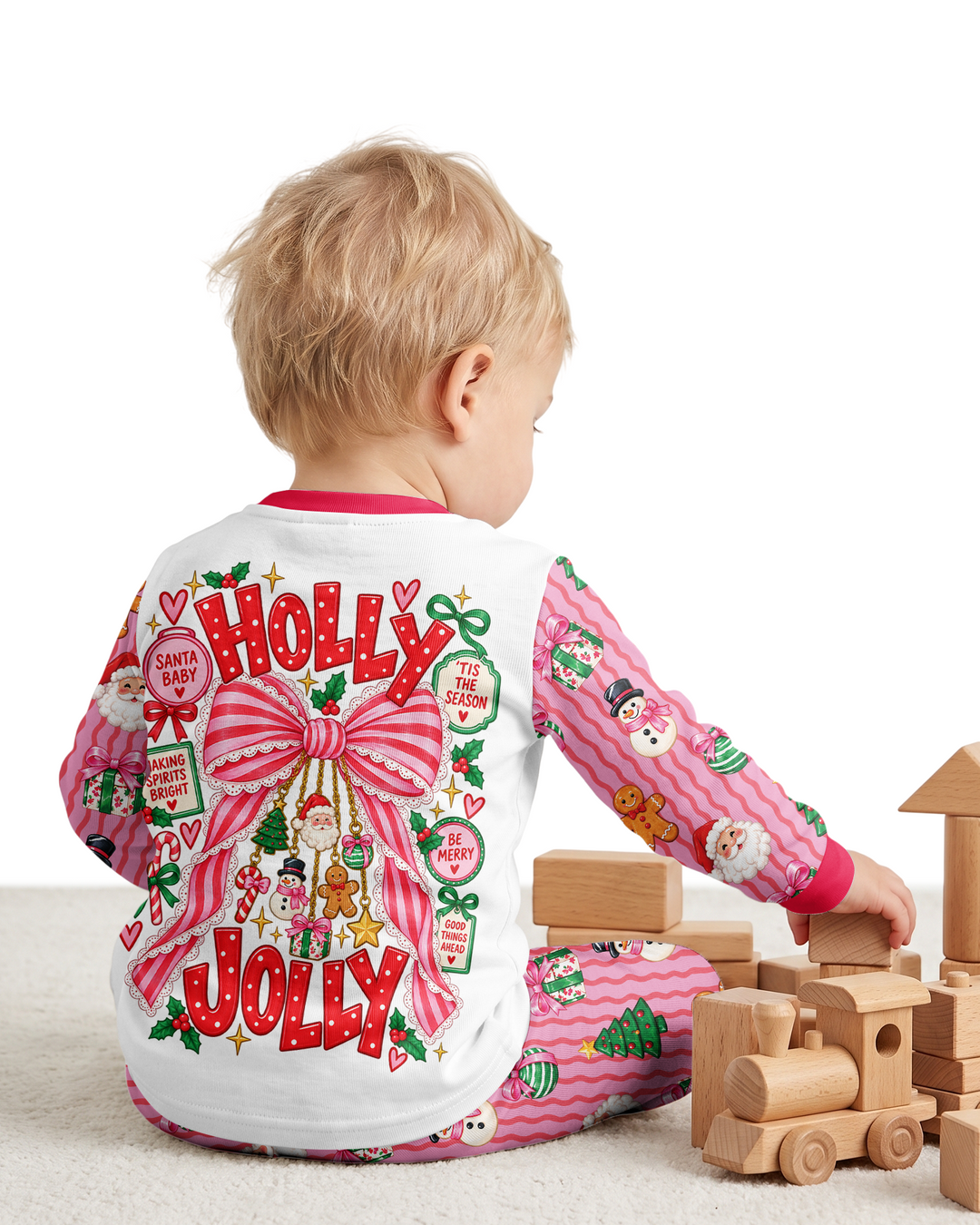 Holly Jolly Custom Name Mommy & Me Matching Bamboo Two Piece Long Sleeve Pajama Set