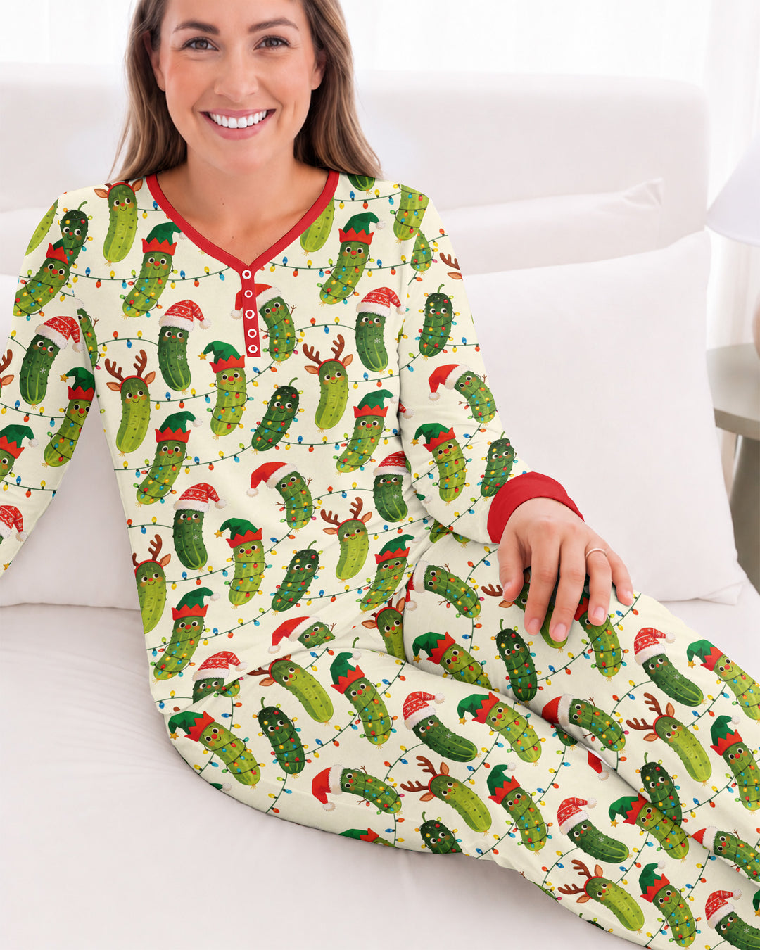 Cheerful Christmas Pickle Bamboo Women Pajama Set
