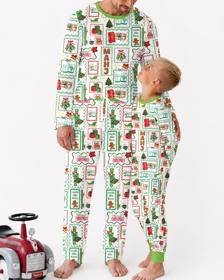 Preppy Christmas Mahjong Bamboo Men's Pajama Set
