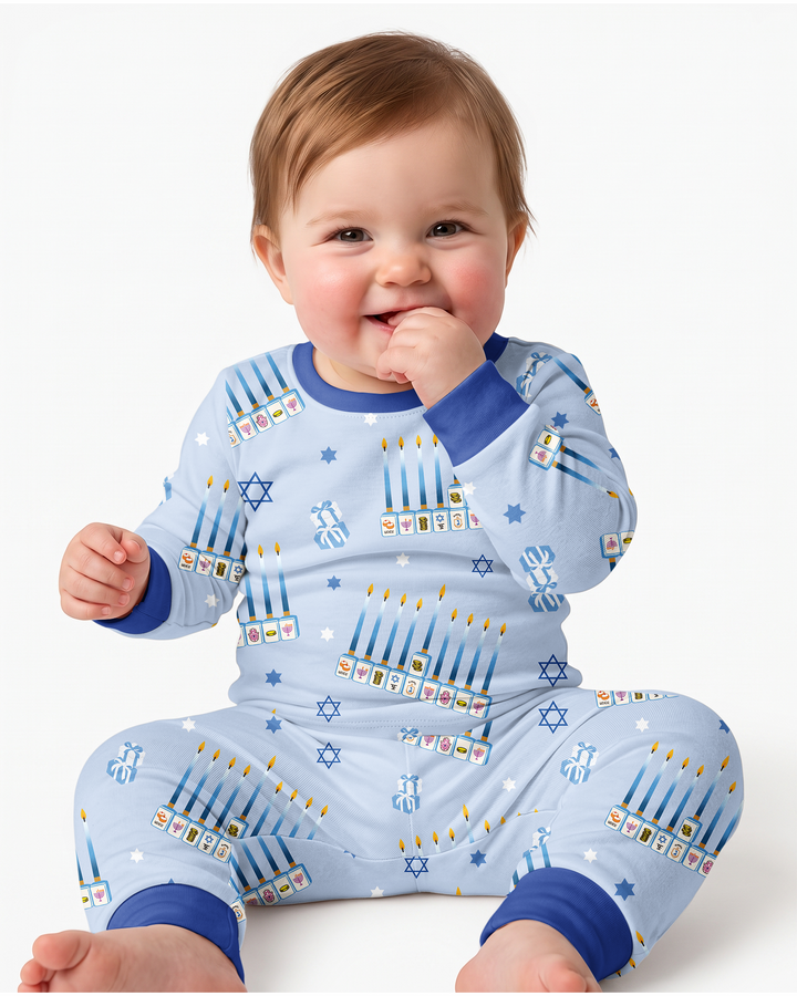 Jewish Mahjong Family Matching Bamboo Two Piece Long Sleeve Pajama Set