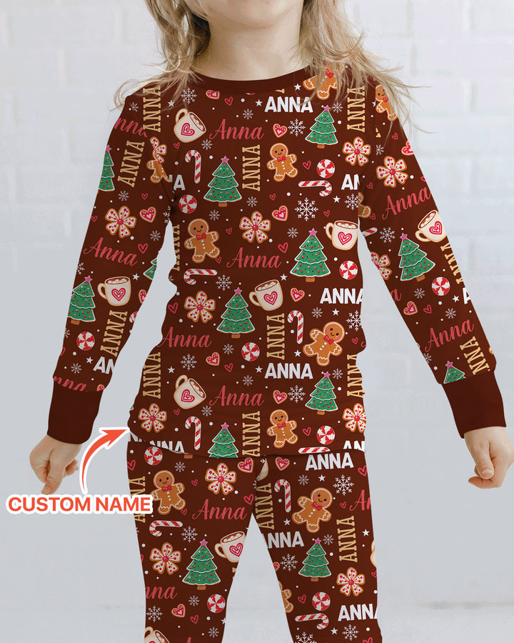 Custom Name Christmas Crew Family Matching Bamboo Two Piece Long Sleeve Pajama Set