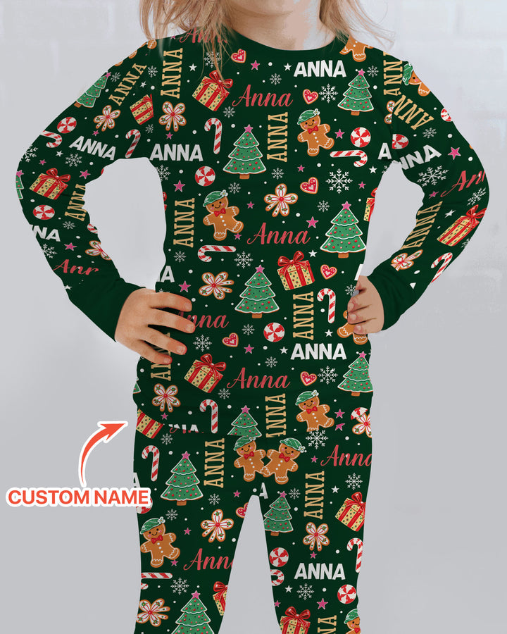 Custom Name Christmas Crew Family Matching Bamboo Two Piece Long Sleeve Pajama Set