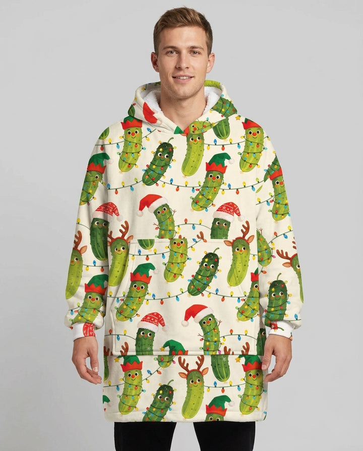 Cheerful Christmas Pickle Bamboo Blanket Hoodie
