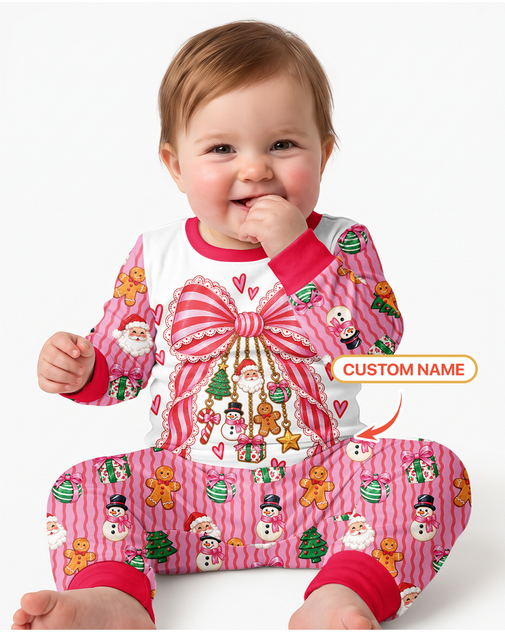 Holly Jolly Custom Name Mommy & Me Matching Bamboo Two Piece Long Sleeve Pajama Set