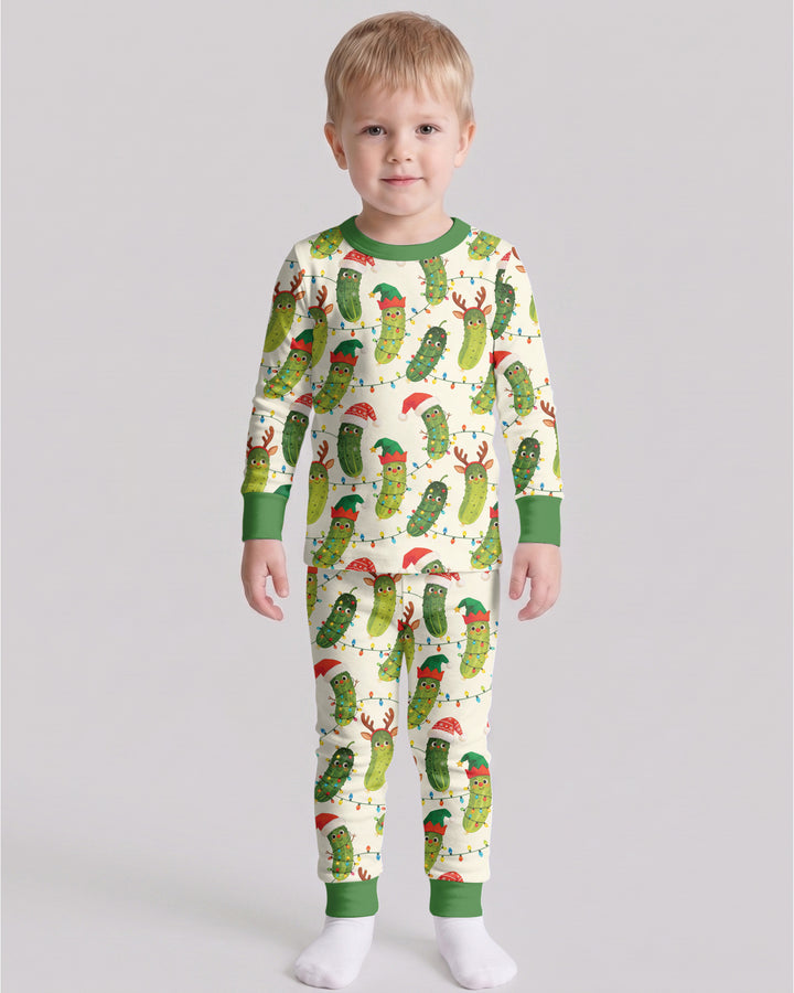 Cheerful Christmas Pickle Bamboo Two Piece Long Sleeve Pajama Set