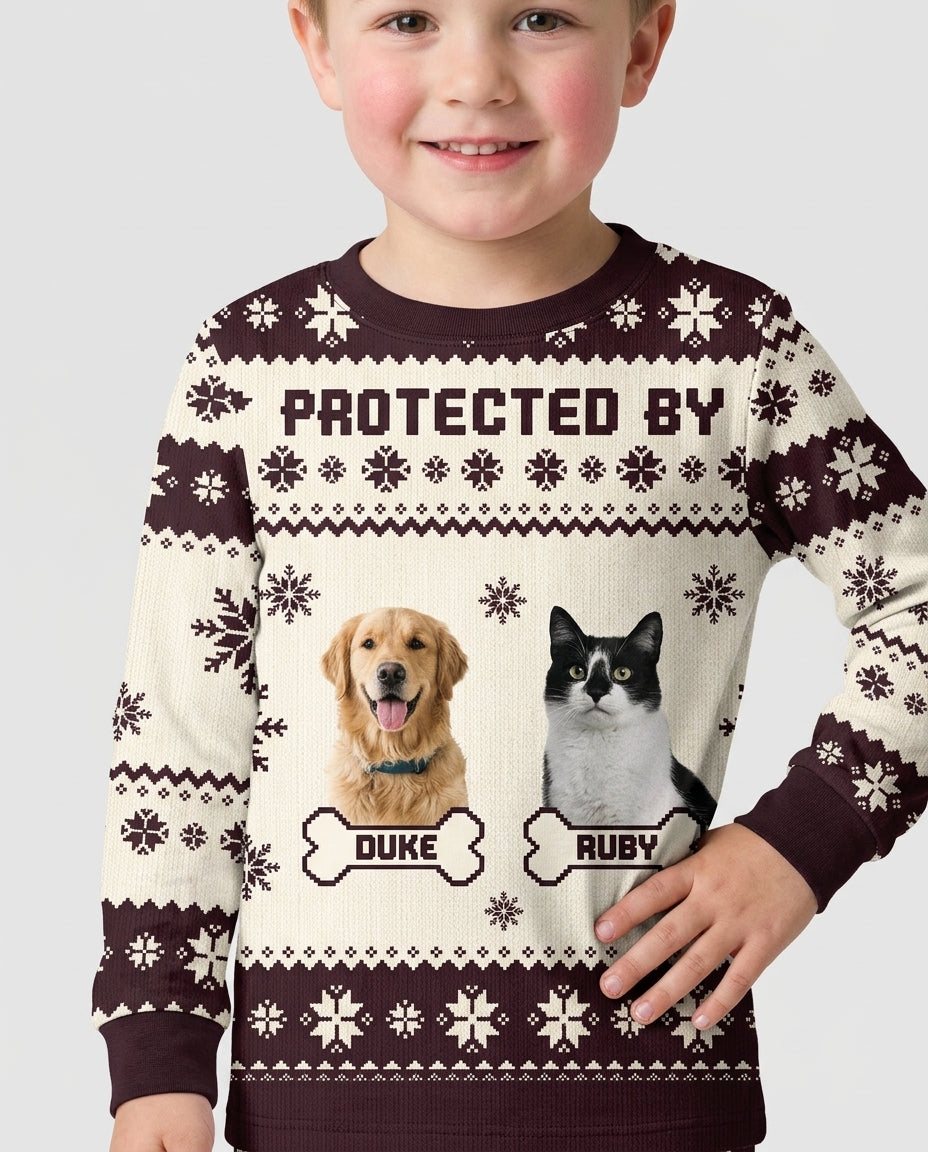 Custom Photo Protected By Pet Bamboo Two Piece Long Sleeve Pajama Set