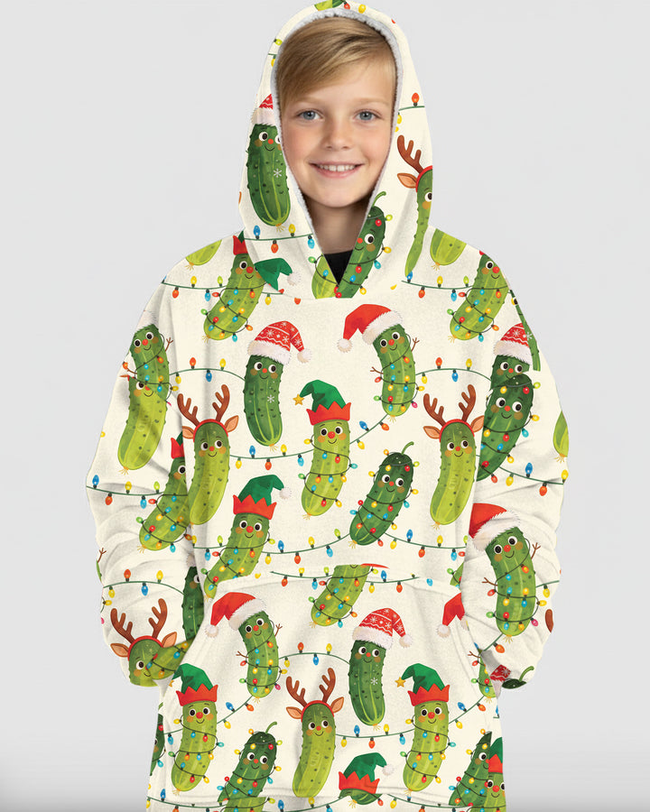 Cheerful Christmas Pickle Bamboo Blanket Hoodie