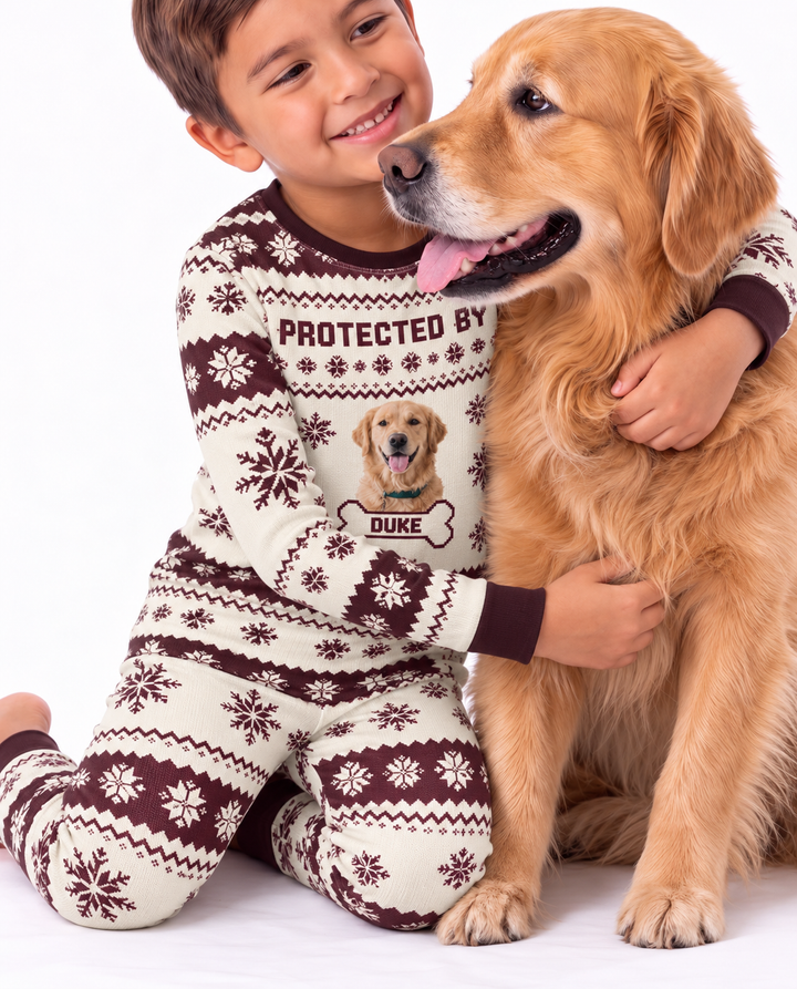Custom Photo Protected By Pet Bamboo Two Piece Long Sleeve Pajama Set