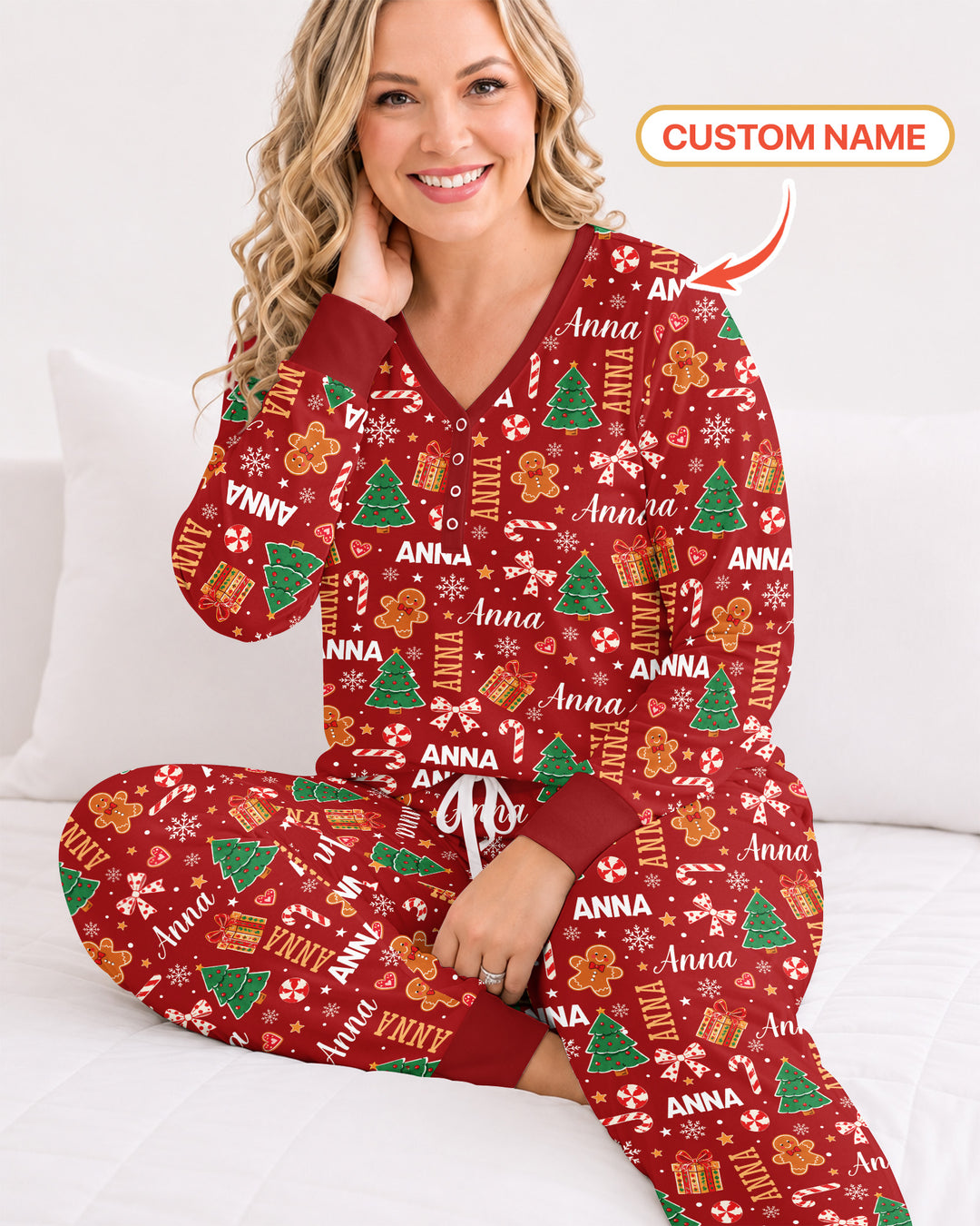 Custom Name Christmas Crew Family Matching Bamboo Women Pajama Set