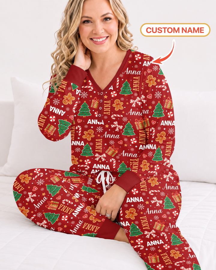 Custom Name Christmas Crew Family Matching Bamboo Women Pajama Set