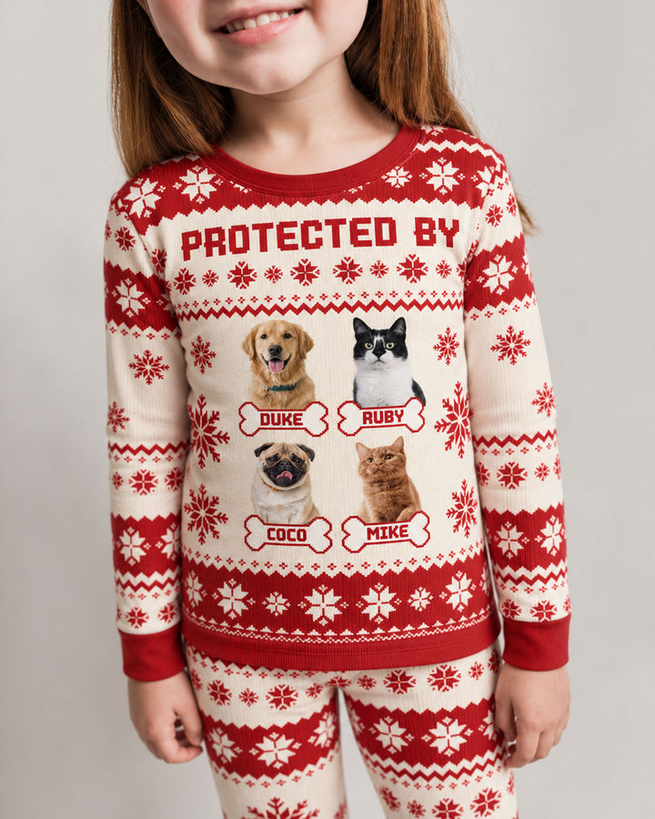 Custom Photo Protected By Pet Bamboo Two Piece Long Sleeve Pajama Set