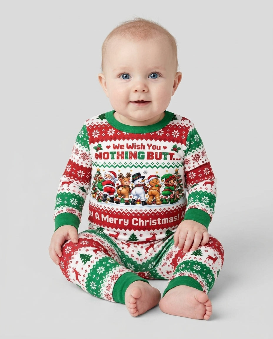 We Wish You Nothing Butt A Merry Christmas Bamboo Two Piece Long Sleeve Pajama Set