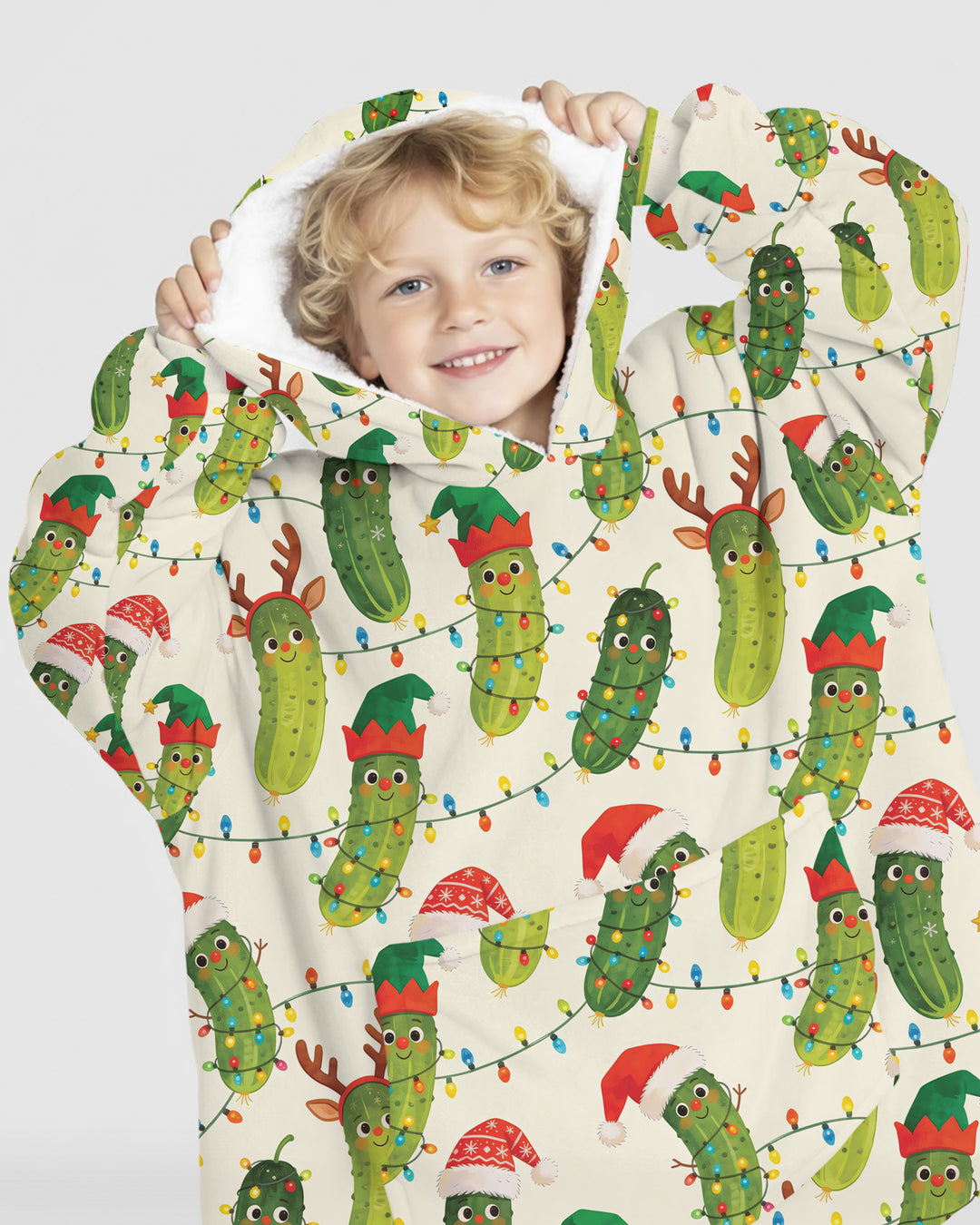 Cheerful Christmas Pickle Bamboo Blanket Hoodie