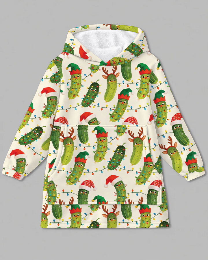 Cheerful Christmas Pickle Bamboo Blanket Hoodie