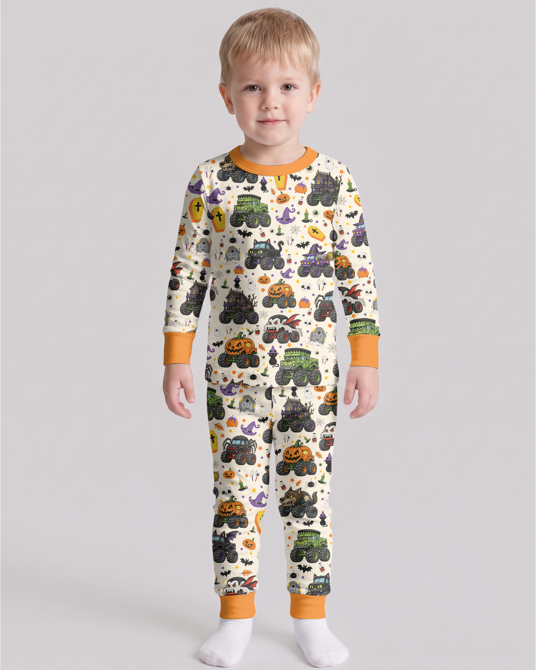 Spooky Monster Truck Bamboo Two Piece Long Sleeve Pajama Set