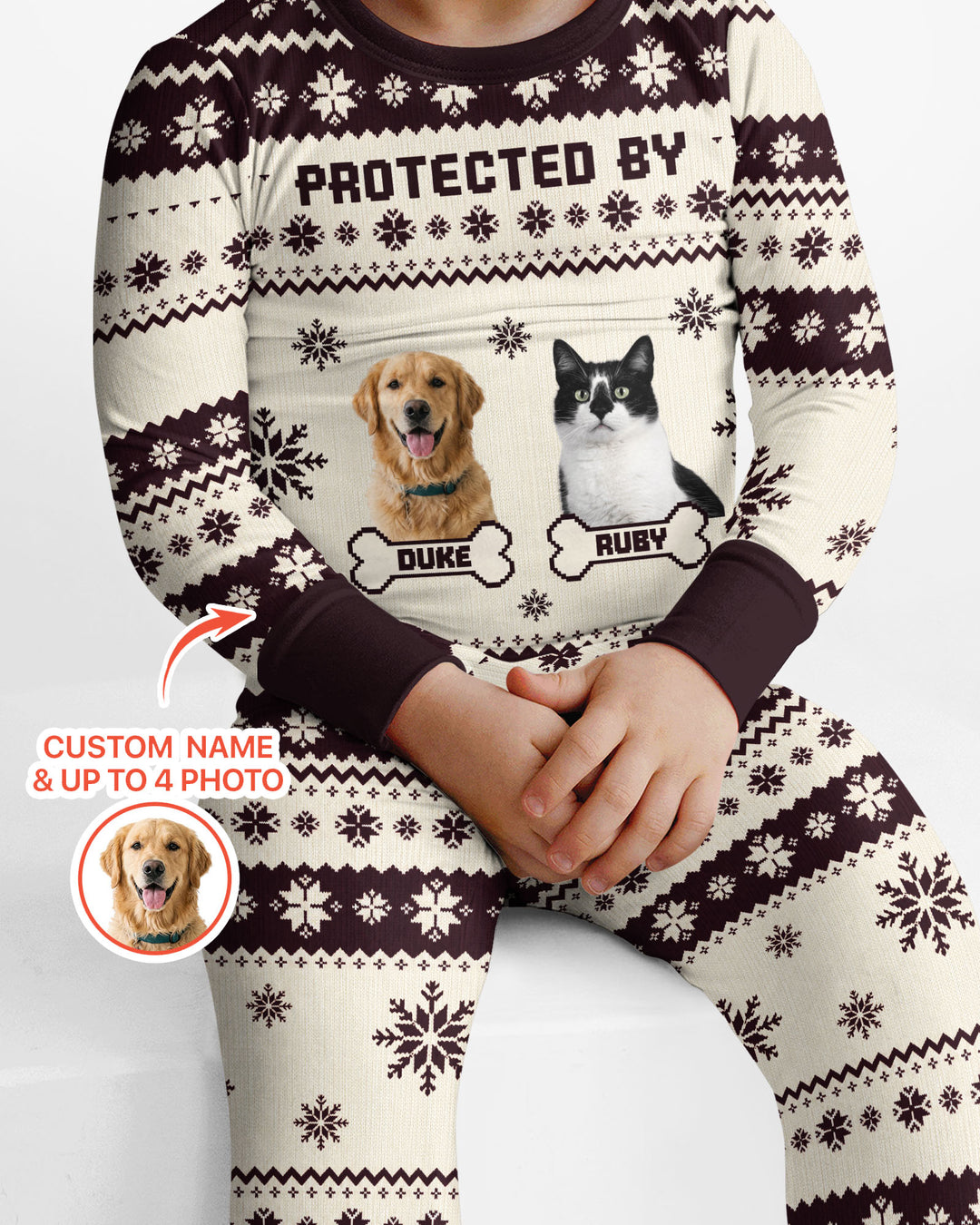Custom Photo Protected By Pet Bamboo Two Piece Long Sleeve Pajama Set