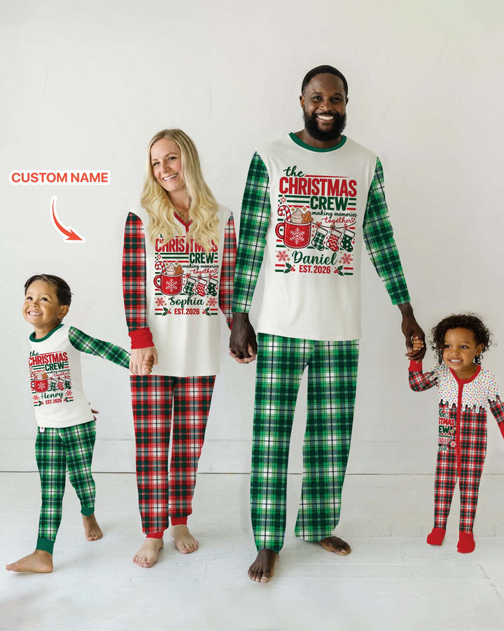 The Christmas Crew Custom Name Bamboo Two Piece Long Sleeve Pajama Set
