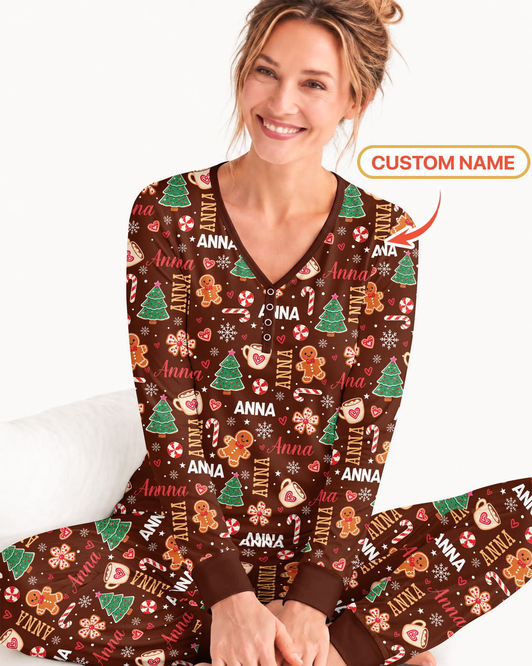 Custom Name Christmas Crew Family Matching Bamboo Women Pajama Set