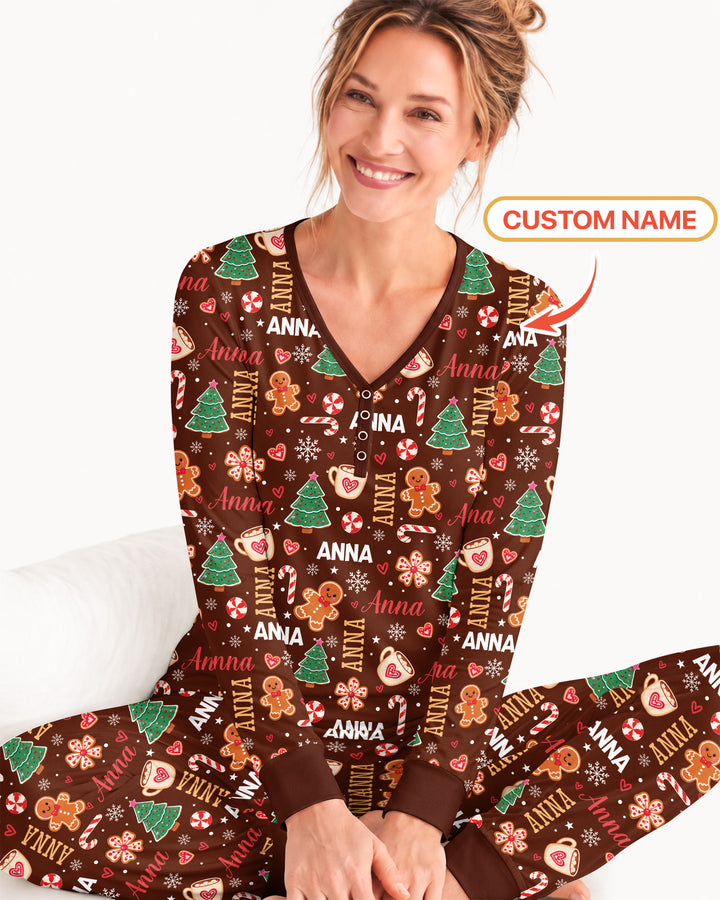 Custom Name Christmas Crew Family Matching Bamboo Women Pajama Set