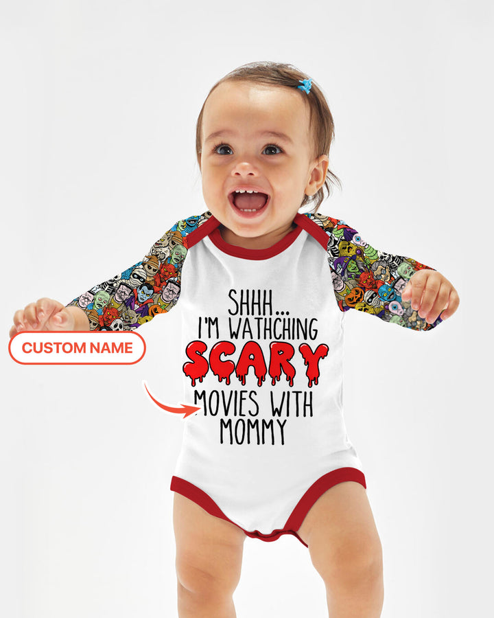 Personalized Shhh... I'm Watching Scary Movies With MOMMY Bamboo Bodysuit