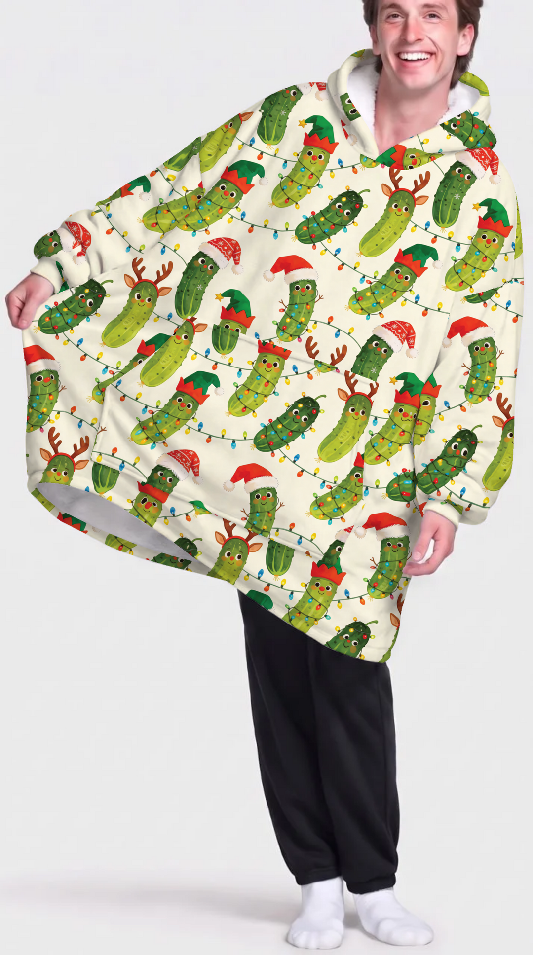 Cheerful Christmas Pickle Bamboo Blanket Hoodie