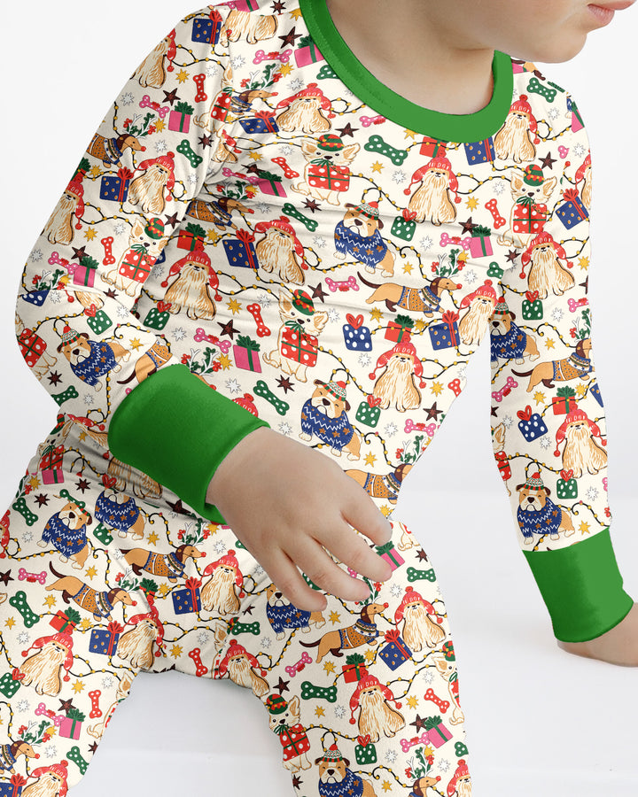 Jolly Christmas Pups Bamboo Two Piece Long Sleeve Pajama Set