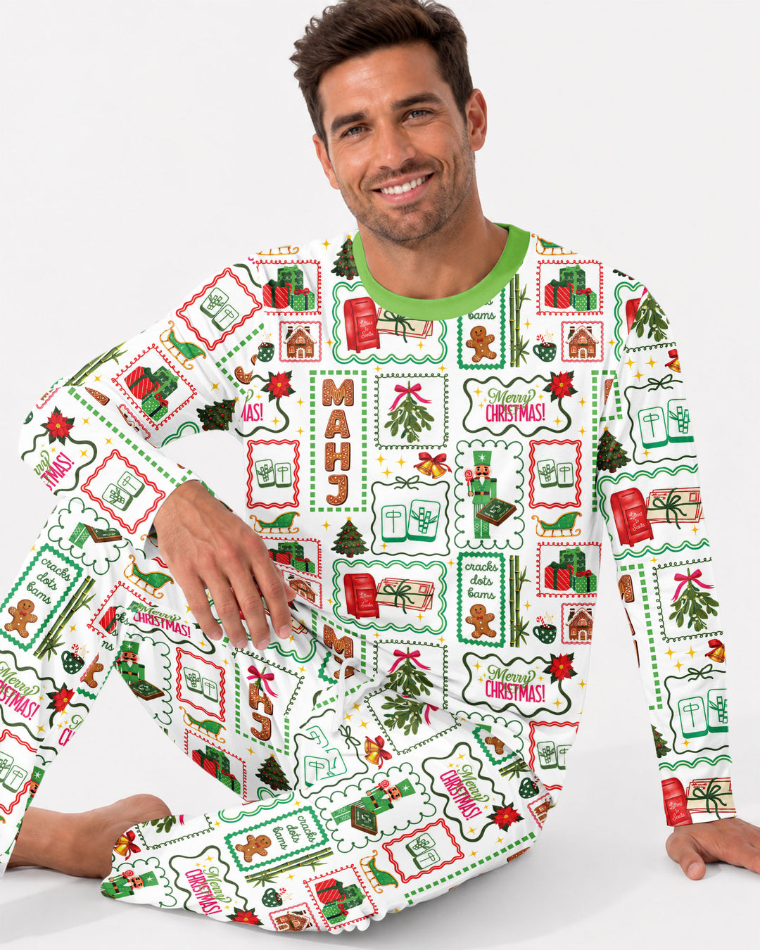 Preppy Christmas Mahjong Bamboo Men's Pajama Set