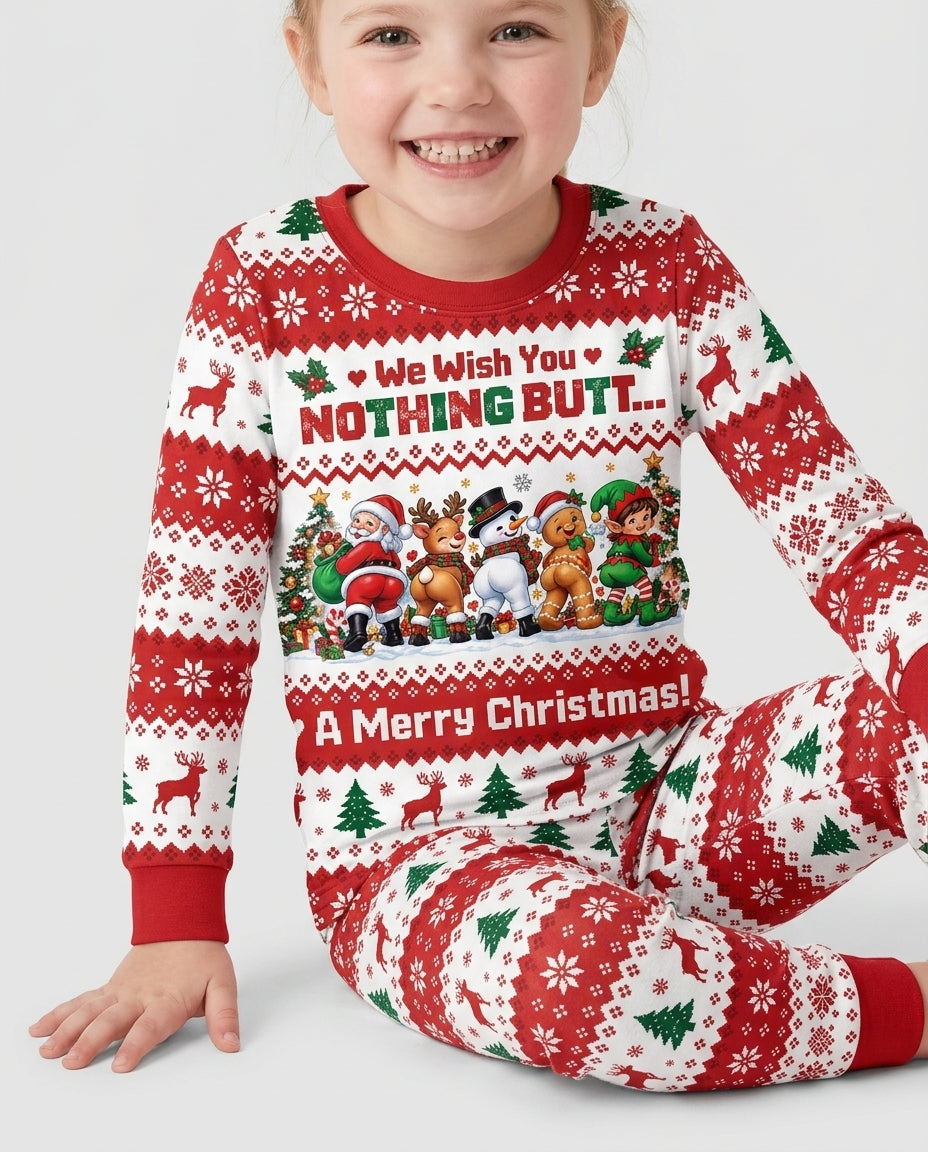 We Wish You Nothing Butt A Merry Christmas Bamboo Two Piece Long Sleeve Pajama Set