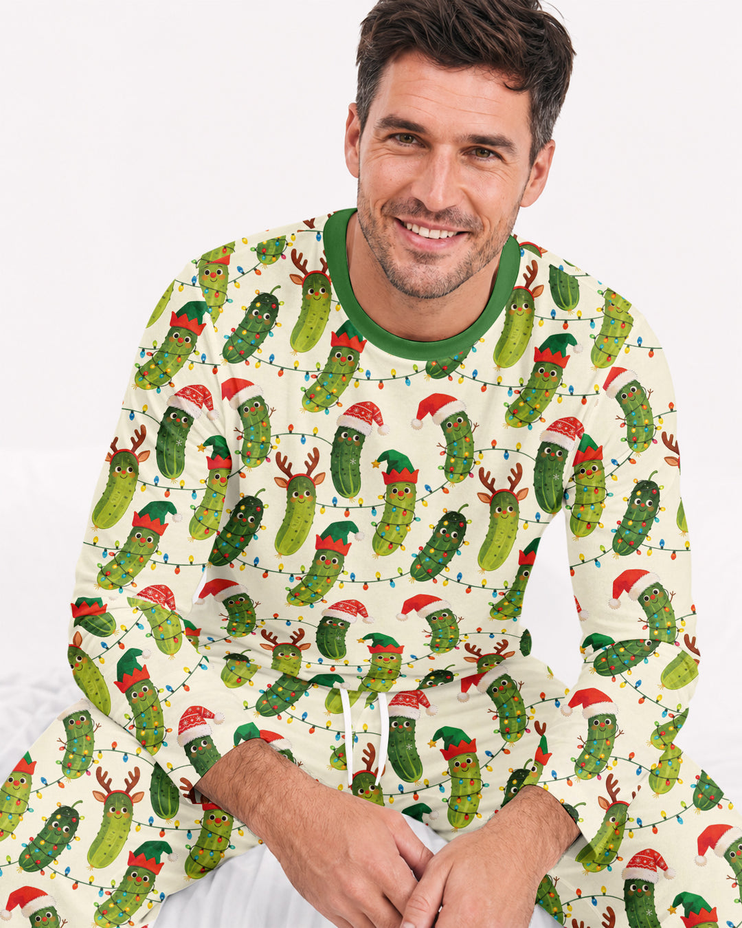 Cheerful Christmas Pickle Bamboo Men's Pajama Set
