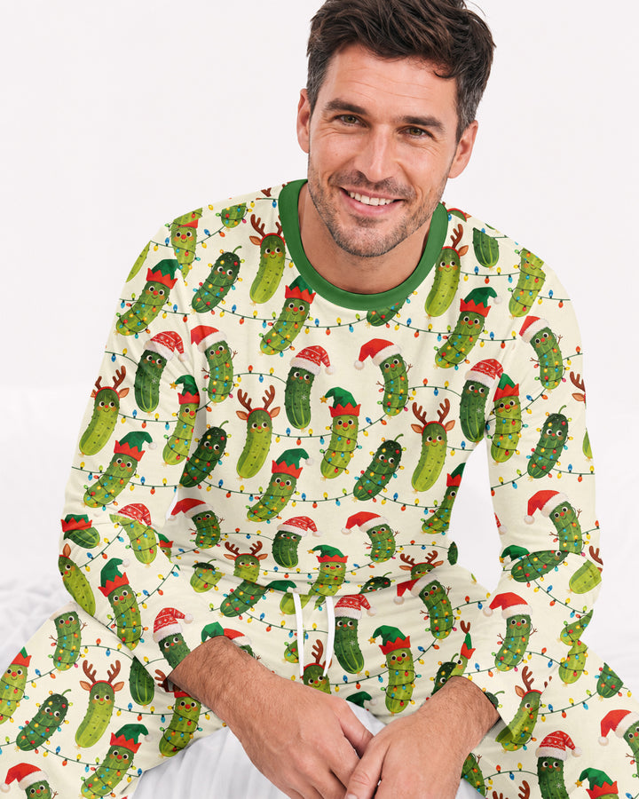 Cheerful Christmas Pickle Bamboo Men's Pajama Set