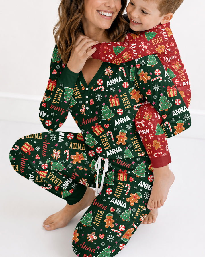 Custom Name Christmas Crew Family Matching Bamboo Women Pajama Set
