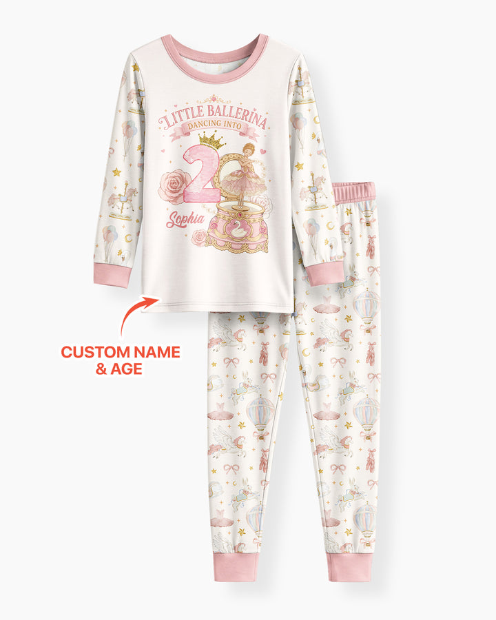 Little Ballerina Birthday Custom Name & Age Bamboo Two Piece Long Sleeve Pajama Set