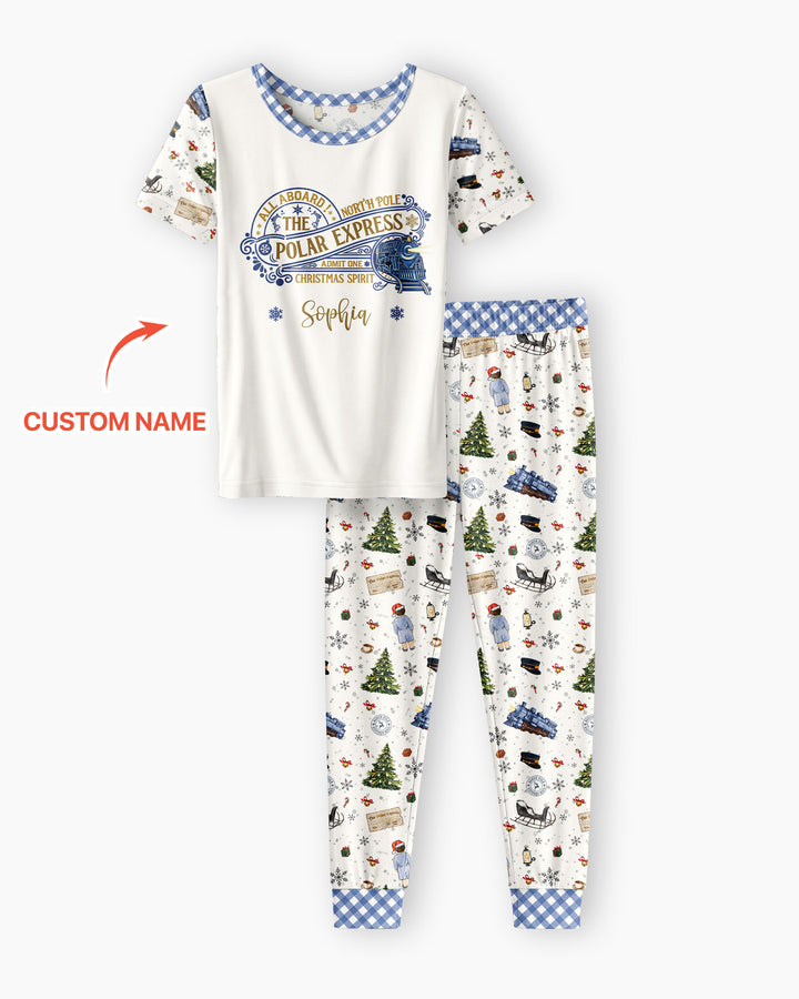 Custom Name North Pole Adventure Bamboo Two Piece Short Sleeve Pajama Set