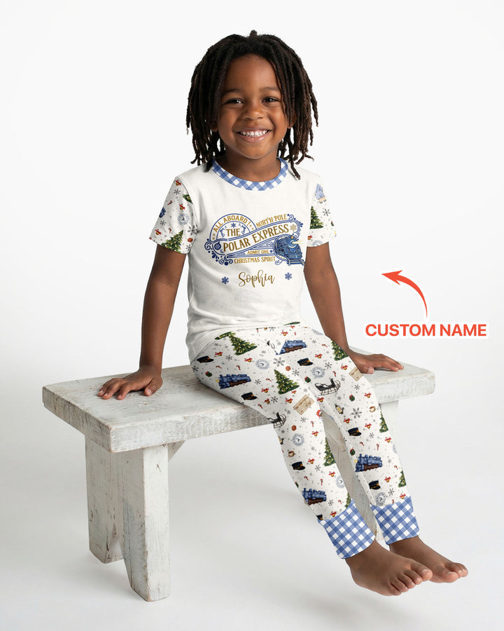 Custom Name North Pole Adventure Bamboo Two Piece Short Sleeve Pajama Set