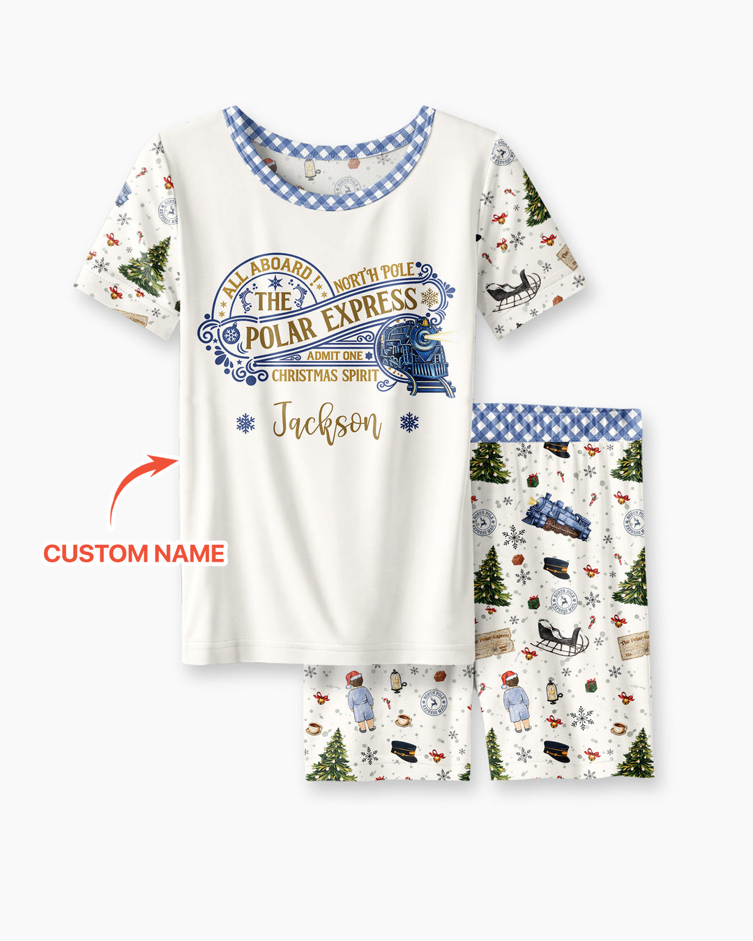Custom Name North Pole Adventure Bamboo Two Piece Short Sleeve Shorts Pajama Set