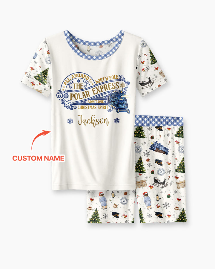 Custom Name North Pole Adventure Bamboo Two Piece Short Sleeve Shorts Pajama Set