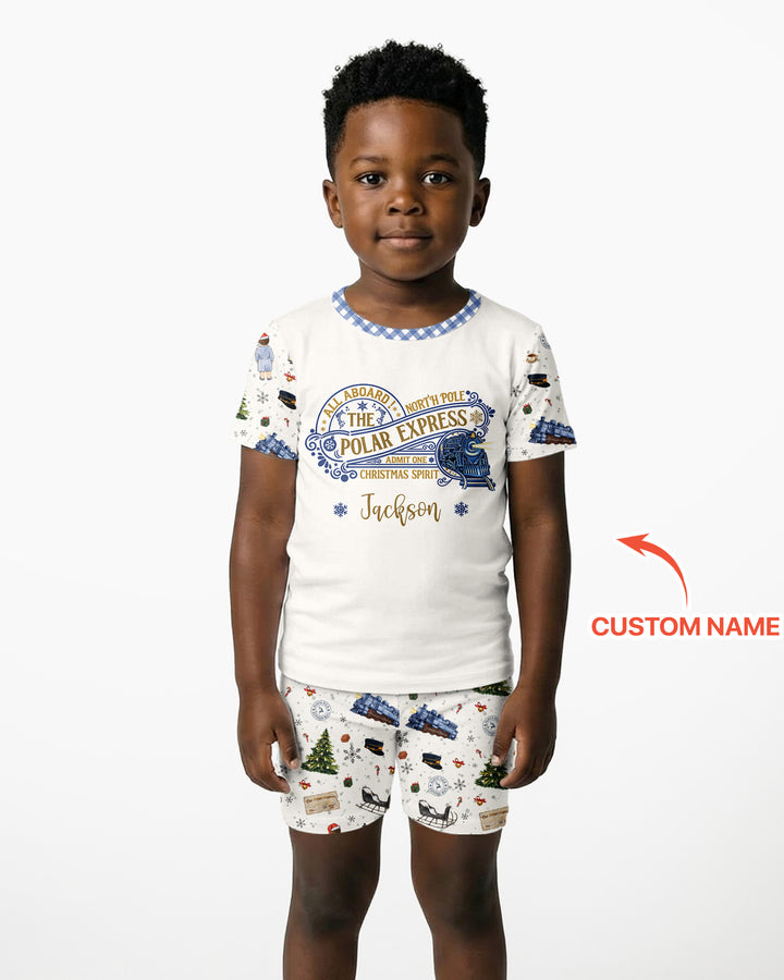 Custom Name North Pole Adventure Bamboo Two Piece Short Sleeve Shorts Pajama Set