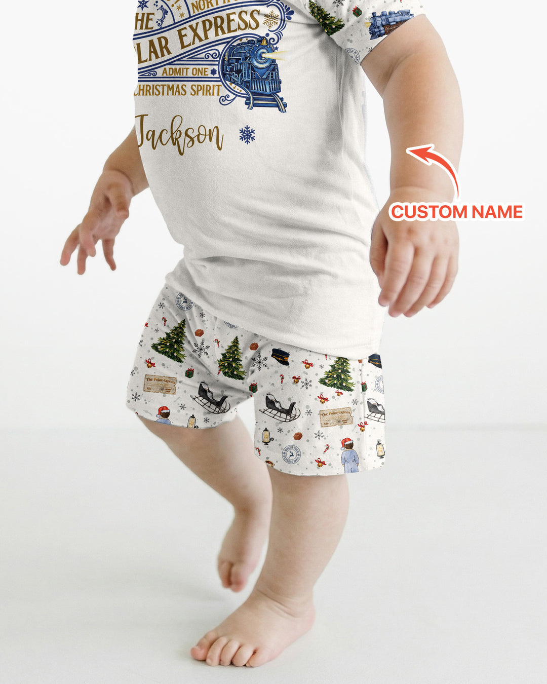 Custom Name North Pole Adventure Bamboo Two Piece Short Sleeve Shorts Pajama Set