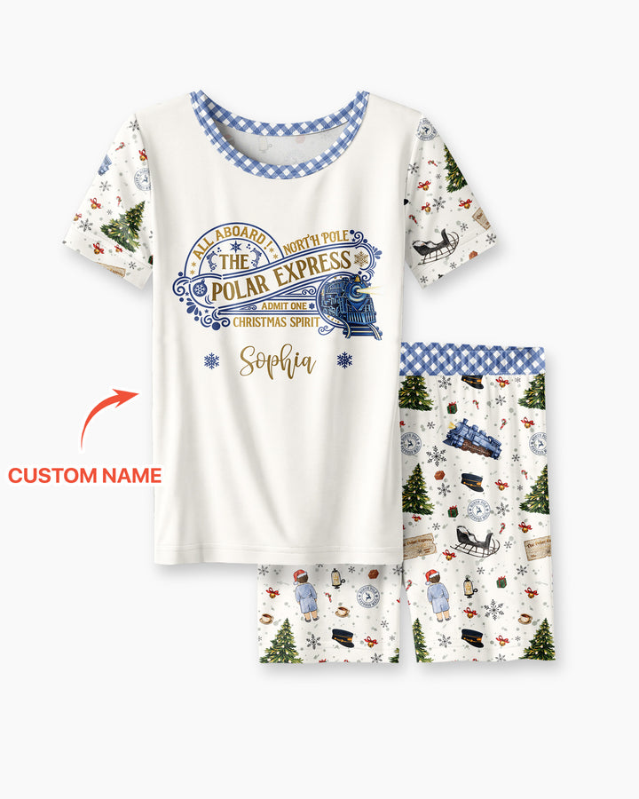 Custom Name North Pole Adventure Bamboo Two Piece Short Sleeve Shorts Pajama Set