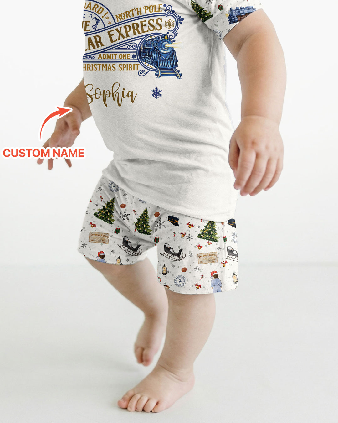 Custom Name North Pole Adventure Bamboo Two Piece Short Sleeve Shorts Pajama Set