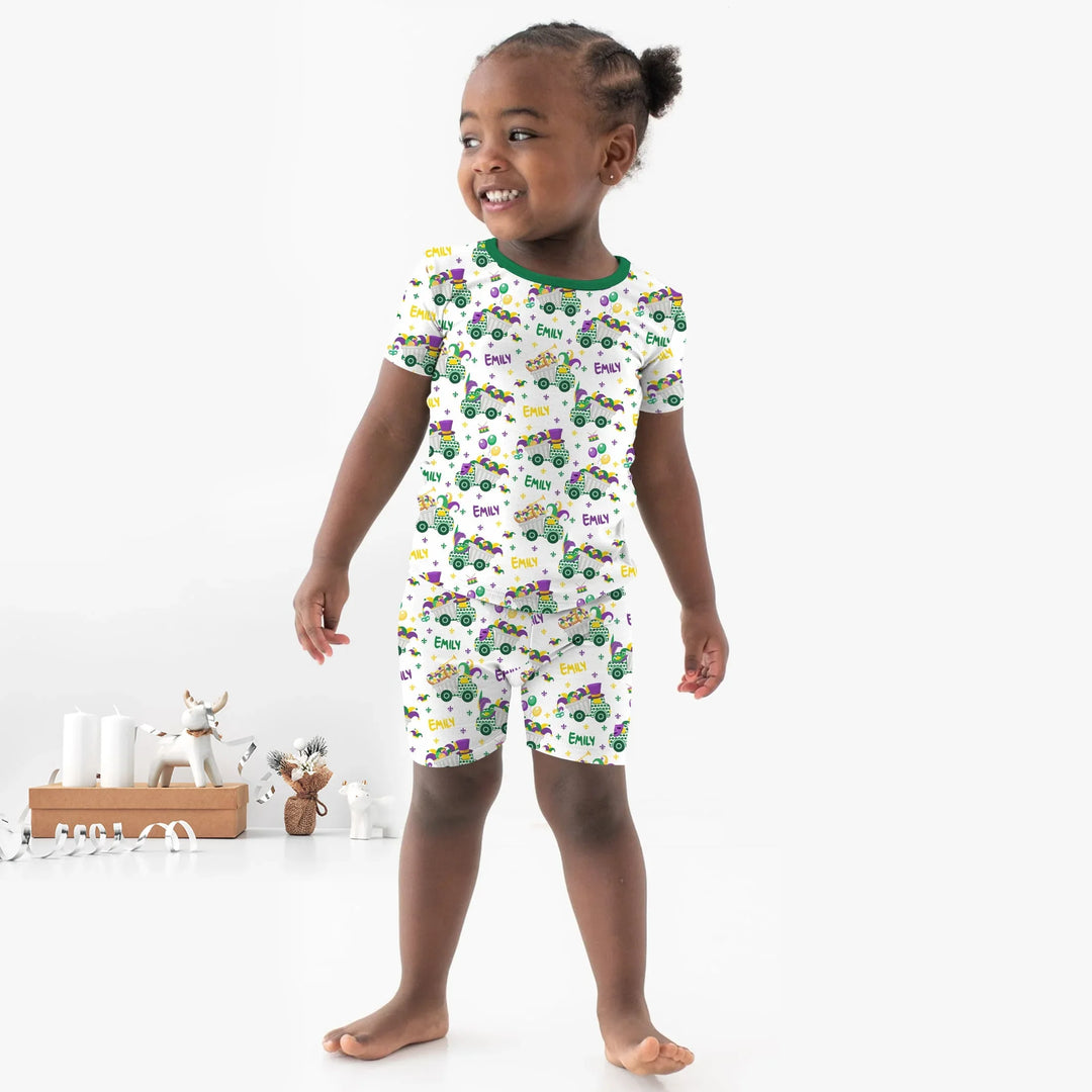 Mardi Gras Trucks Bamboo Two Piece Short Sleeve Shorts Pajama Set
