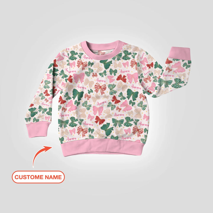 Personalisierbares Preppy Coquette Schleifen Bambus Rundhals-Sweatshirt
