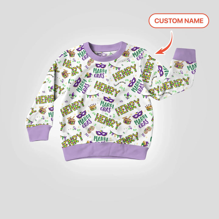 Benutzerdefinierter Name Gestalten Sie Ihr eigenes Mardi Gras Bambus Crewneck Sweatshirt