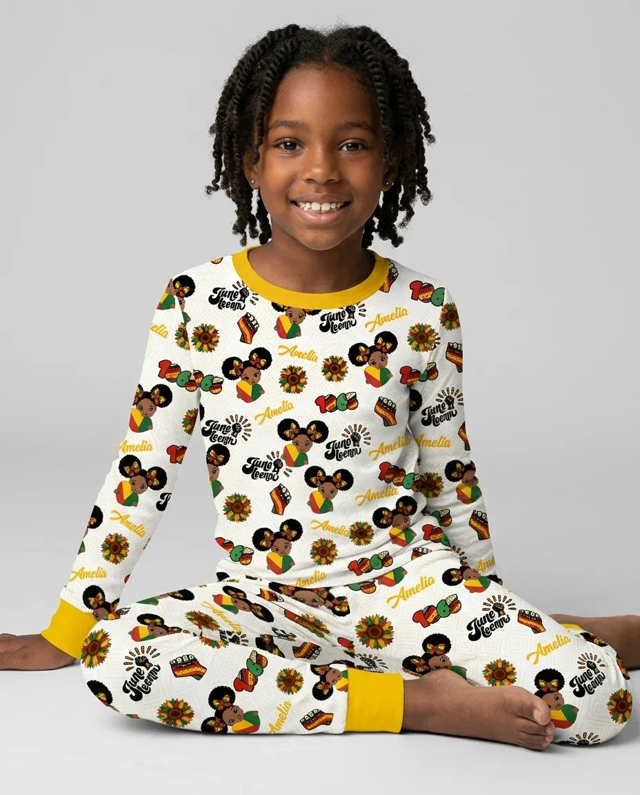 Custom Name Bloom in Freedom Bamboo Two Piece Long Sleeve Pajama Set